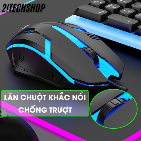 Combo Bàn Phím Giả Cơ Kèm Chuột Máy Tính Có Dây GTX350 Fullsize 104 Phím Có Đèn Led Bật Tắt, BH 12T