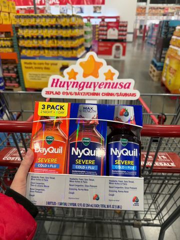 Siro Cảm Vicks DayQuil & NyQuil Cold & Flu Severe 354ml - Giảm Ho, Đau Họng & Cảm Lạnh - Set 3 Chai Mỹ Thoải Mái Dễ Uống