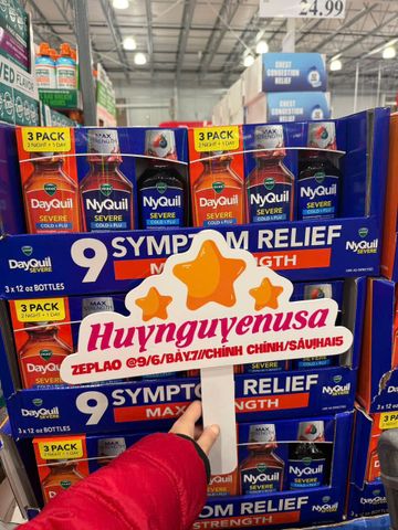 Siro Cảm Vicks DayQuil & NyQuil Cold & Flu Severe 354ml - Giảm Ho, Đau Họng & Cảm Lạnh - Set 3 Chai Mỹ Thoải Mái Dễ Uống