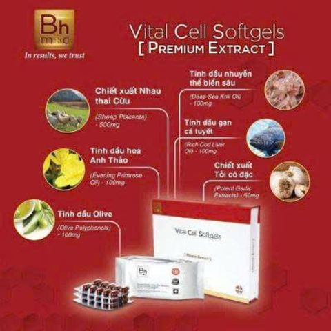 Viên uống trắng da trẻ hóa nhau thai cừu Vital Cell Softgels Premium Extract