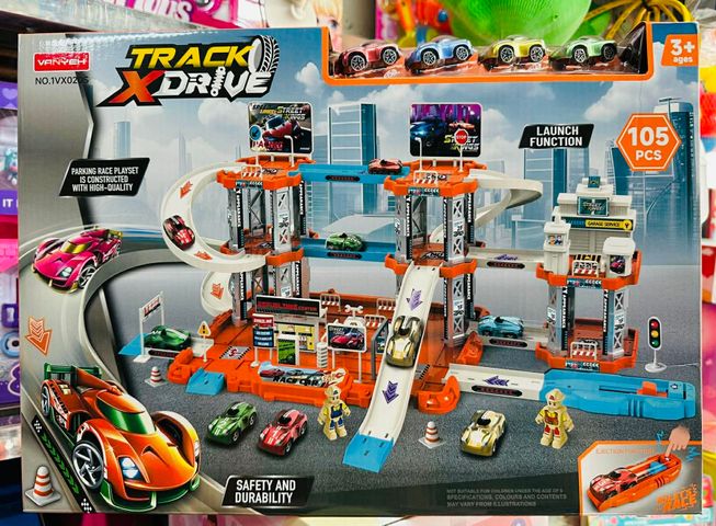Track XDrive Đồ Chơi Bãi Đậu Xe Ô Tô 1020 1VX020S gồm 105 Chi Tiết và 4 Xe Ô Tô Mini Garage Service