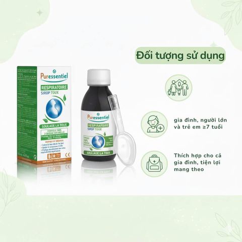 Xi Rô Ho Puressentiel Respiratory Cough Syrup 125ml - Cho trẻ trên 7 tuổi và cả gia đình