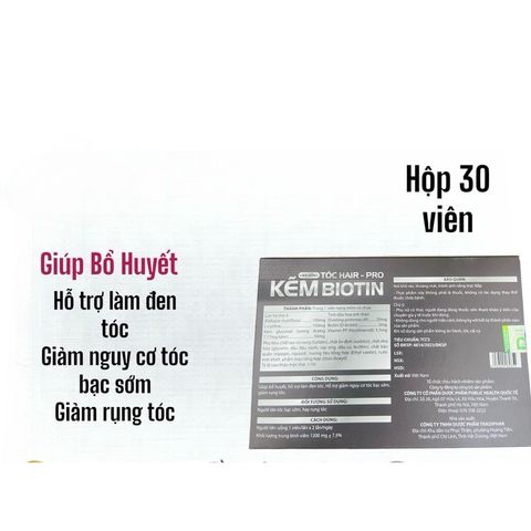 Viên uống hỗ trợ làm đen và dày tóc Kẽm Biotin (Hộp 30viên)