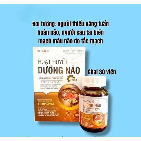 Hoạt huyết dưỡng não HuTa hỗ trợ ngủ ngon,tăng cường trí nhớ(Chai 30 viên)