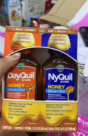 Set 2 Siro Cảm Cúm Vicks DayQuil NyQuil Elderberry – giảm cảm nhanh