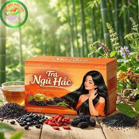 Trà Ngũ Hắc Premium- Mè Đen, Đậu Đen, Gạo Lứt Đen, Dâu Tằm, Hắc Kỉ Tử giúp bổ thận thanh lọc cơ thể, đẹp da, dưỡng tóc và làm đen tóc giúp tóc chắc khỏe ( Hộp 20 gói x 5gr)