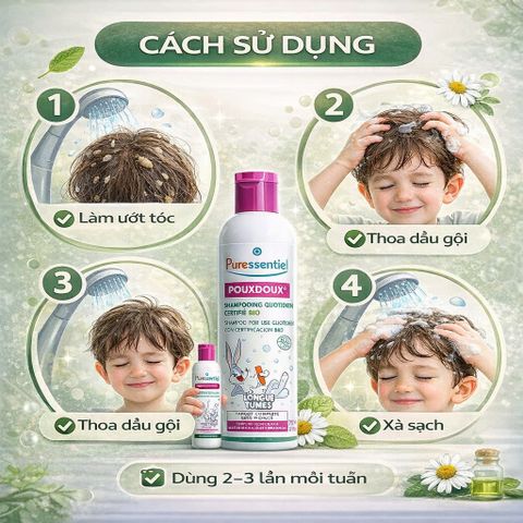 Dầu Gội Hữu Cơ Hằng Ngày Puressentiel PouxDoux Organic Shampoo Ngăn Ngừa Chấy Cho Bé Gia Đình 200ml