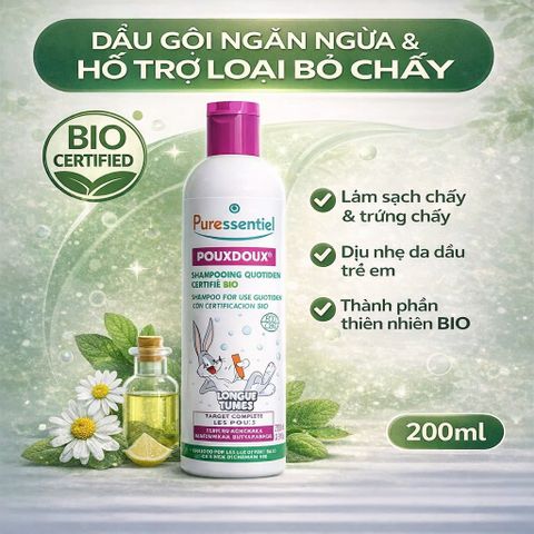 Dầu Gội Hữu Cơ Hằng Ngày Puressentiel PouxDoux Organic Shampoo Ngăn Ngừa Chấy Cho Bé Gia Đình 200ml