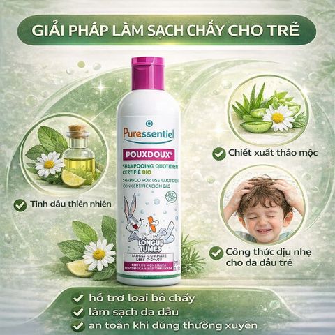 Dầu Gội Hữu Cơ Hằng Ngày Puressentiel PouxDoux Organic Shampoo Ngăn Ngừa Chấy Cho Bé Gia Đình 200ml