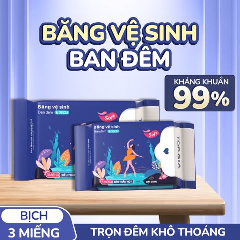 [Sỉ] Băng vệ sinh ban đêm Topgia 35cm siêu thấm hút vải ko dệt êm ái giảm trào ngược 3 miếng/gói