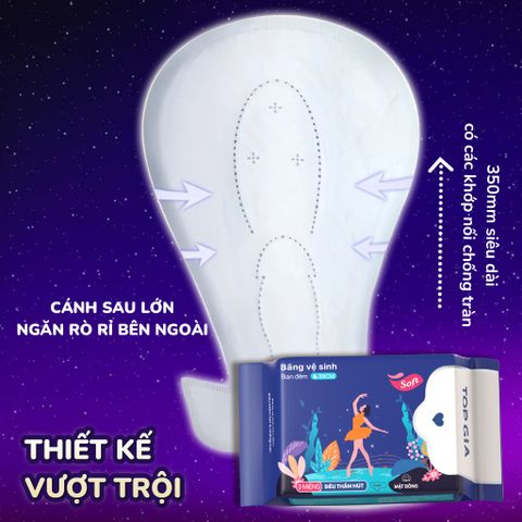 [Sỉ] Băng vệ sinh ban đêm Topgia 35cm siêu thấm hút vải ko dệt êm ái giảm trào ngược 3 miếng/gói