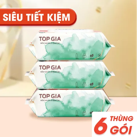 Khăn ướt Top Gia ban mai thùng 6 Bịch/10 bịch (80 tờ / bịch) mềm mại không mùi không parabens