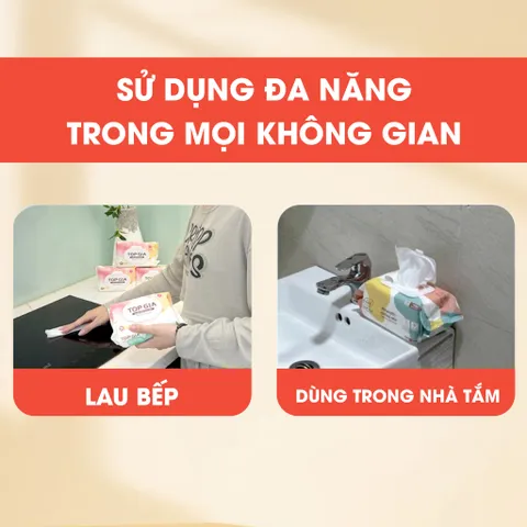 Khăn ướt Top Gia ban mai thùng 6 Bịch/10 bịch (80 tờ / bịch) mềm mại không mùi không parabens