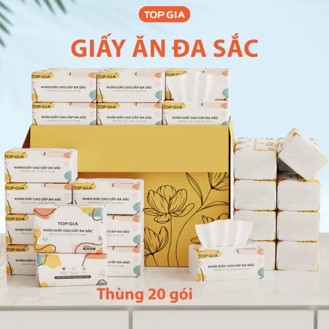 [Sỉ] Giấy ăn rút Topgia thùng 40 gói đa sắc cao cấp 240 tờ 4 lớp, dập vân 4D, mềm mịn, thấm hút tốt