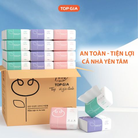 [Sỉ] Thùng 30 gói giấy ăn TopGia gấu trúc rút 3 màu cao cấp 4 lớp dày dặn, mềm mịn