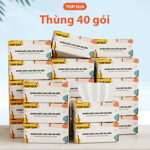 [Sỉ] Giấy ăn rút Topgia thùng 40 gói đa sắc cao cấp 240 tờ 4 lớp, dập vân 4D, mềm mịn, thấm hút tốt