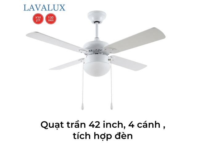 {Order giao 30/3} Quạt trần LAVALUX 42 inch, 4 cánh quạt, tích hợp đèn chiếu sáng