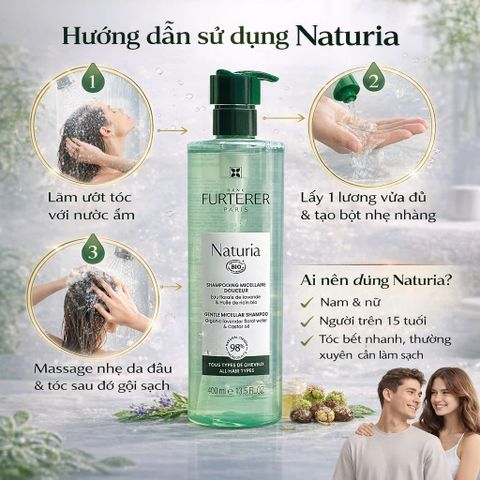 Dầu Gội Hữu Cơ René Furterer Naturia 400ml - Dụng cụ Chăm Sóc Tóc Nhẹ Nhàng, Hương Oải Hương, Dành Cho Tóc Nhạy Cảm
