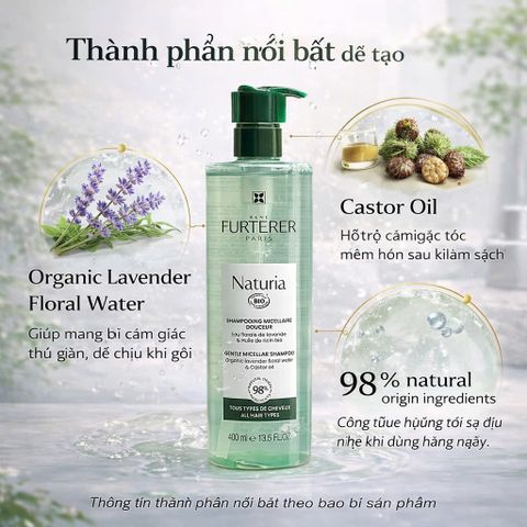 Dầu Gội Hữu Cơ René Furterer Naturia 400ml - Dụng cụ Chăm Sóc Tóc Nhẹ Nhàng, Hương Oải Hương, Dành Cho Tóc Nhạy Cảm