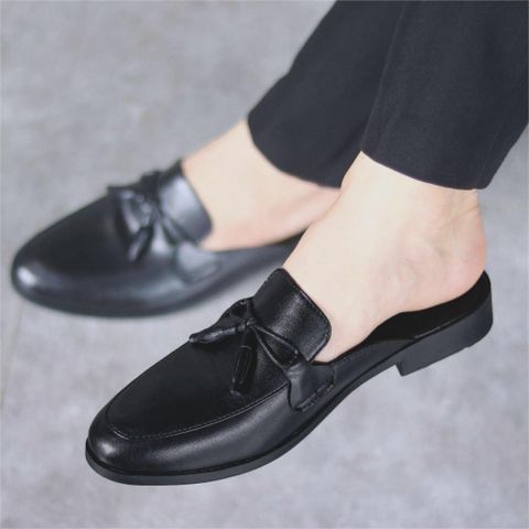 ( Mã D43 ) Giày sục nam công sở thanh lịch, Giày mùa hè thoáng khí thiết kế trơn gắn nơ chuông trang trí đế có khâu chỉ 640906