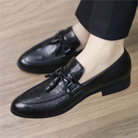 ( Mã D13 ) Giày lười đám cưới da mềm, Giầy tây chất liệu da PU mềm mại dâp vân thắt nơ chuông trang trí 640915
