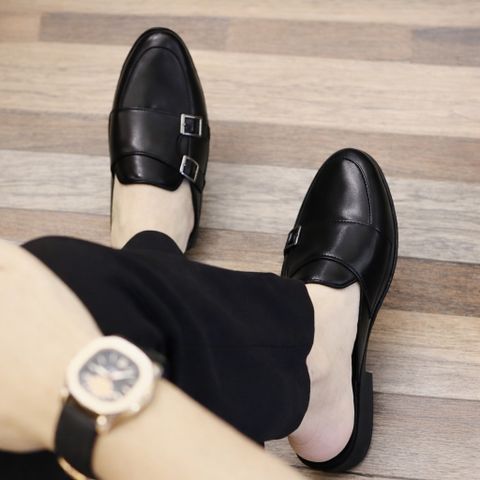 ( Mã D36 ) Giày sục nam MonkStrap da PU cao cấp, giầy sục da mùa hè thoáng khí trẻ trung gắn 4 khóa trang trí đế có khâu 640927