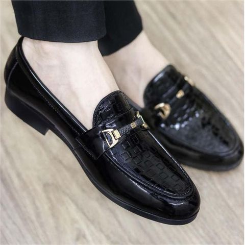 ( Mã D35 ) Giày lười da bóng kính tráng gương, Giầy tây da bóng trẻ trung đế cao su chống trơn trượt đế có khâu chỉ