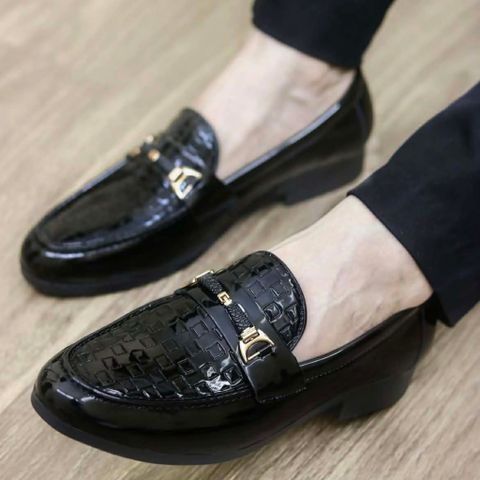 ( Mã D35 ) Giày lười da bóng kính tráng gương, Giầy tây da bóng trẻ trung đế cao su chống trơn trượt đế có khâu chỉ
