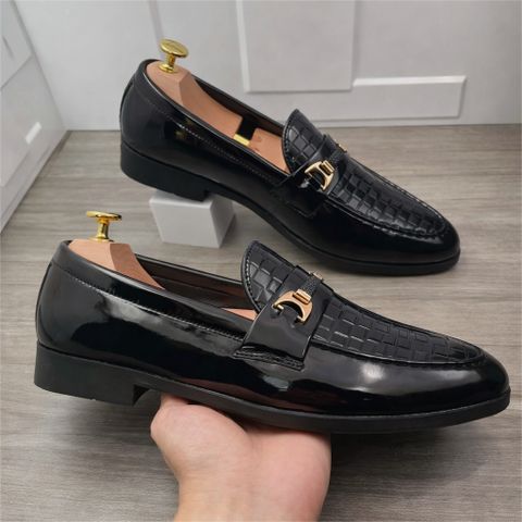 ( Mã D35 ) Giày lười da bóng kính tráng gương, Giầy tây da bóng trẻ trung đế cao su chống trơn trượt đế có khâu chỉ