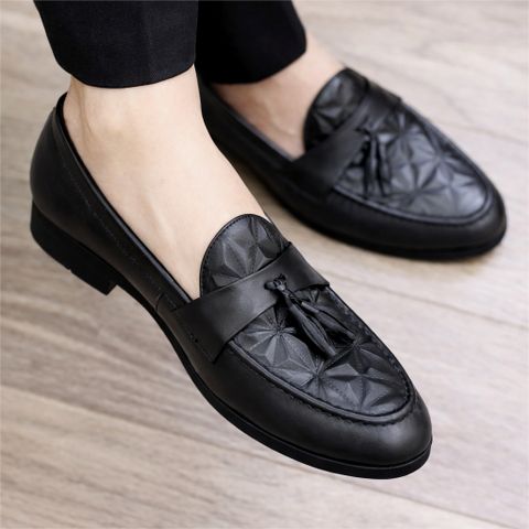 ( Mã D8 ) Giày tây nam da mềm đế cao su, giày nam chụp kỷ yếu dập vân họa tiết 3D gắn nơ chuông chất liệu da PU mềm mại 640942