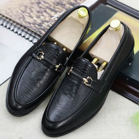 ( Mã D28 ) Giày tây lười công sở da lì in hoa văn độc lạ, Giày da nam đế cao su chống trơn trượt có khâu chỉ 640946