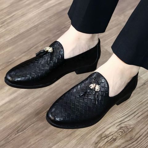 ( Mã D1 ) Giày tây lười công sở, giầy da nam trẻ trung in nhiệt họa tiết Caro đế cao su đúc nguyên khối khâu chắc chắn 640945