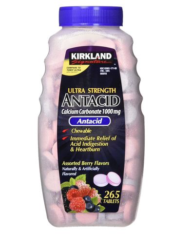 Viên nhai Kirkland Ultra Strength Antacid 1000mg - Hỗ trợ tiêu hoá giảm đầy hơi, Calcium Carbonat, hộp 265 viên