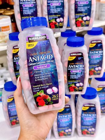 Viên nhai Kirkland Ultra Strength Antacid 1000mg - Hỗ trợ tiêu hoá giảm đầy hơi, Calcium Carbonat, hộp 265 viên