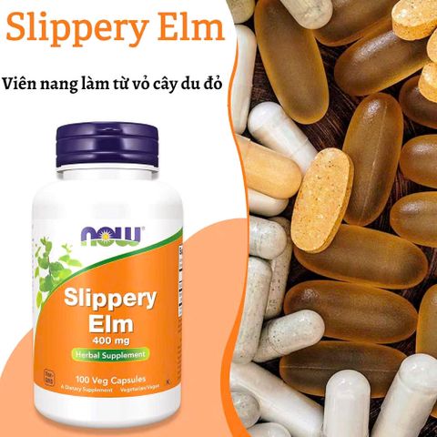 NOW Foods Slippery Elm 400 mg - Viên Uống Hỗ Trợ Tiêu Hóa Tự Nhiên 100 Viên - Vegan, Không Gluten, Bảo Vệ Dạ Dày & Ruột