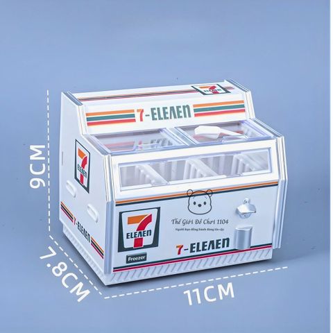 Quầy tủ lạnh siêu thị mini Hellokitty Kuromi 7Eleven 65 chi tiết, mô hình mô phỏng tủ đông bán hàng