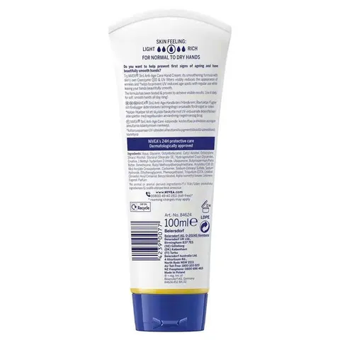 Hàng ÚC  Dưỡng Da Tay Nivea Q10 Anti Age Care 100ml 3in1 giúp da tay mềm mịn