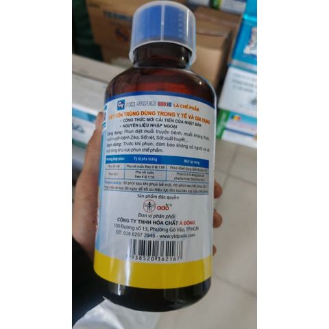 THUỐC DIỆT MUỖI KHÁNG THUỐC CYPER SUPER600EC 1LÍT Công dụng: diệt muỗi, côn trùng gián, kiến, ruồi, sâu, rầy, rệp, mọt