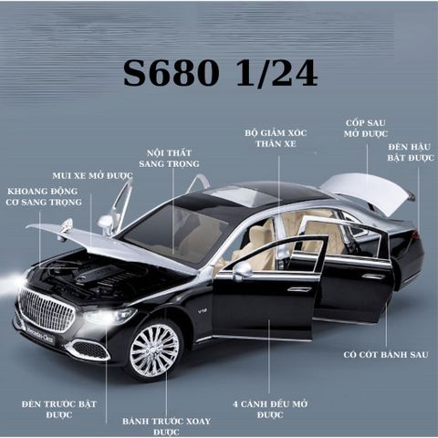 Mô Hình Oto Kim Loại Mẹc S680 MaiBach Chất Lượng Cao Decor Trưng Bày - Model Mẹc S680 MaiBach