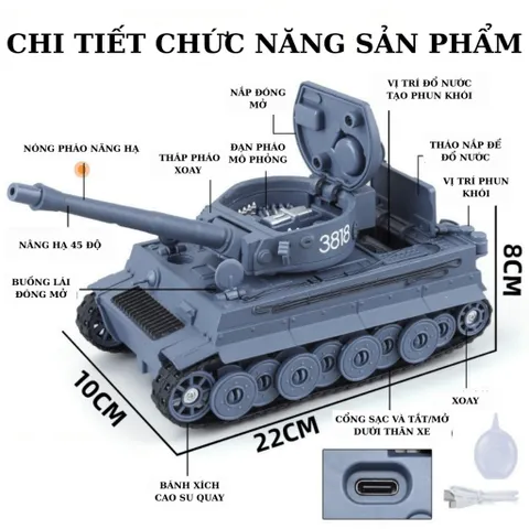 (SỈ/LẺ) Mô Hình Xe Tăng Chiến Đấu Kim Loại TIGER MÀU XANH TL 1/32 Decor Trang Trí