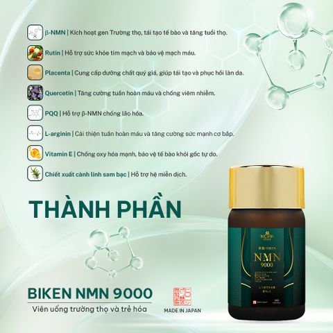 BIKEN NMN 9000 - Viên uống trường thọ và trẻ hóa Nhật Bản