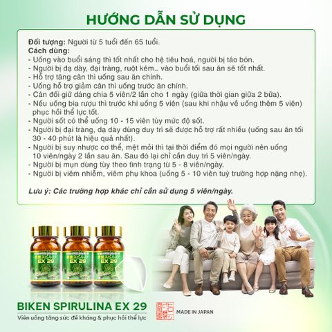 Biken Spirulina EX 29 - Viên uống tăng sức đề kháng và phục hồi thể lực