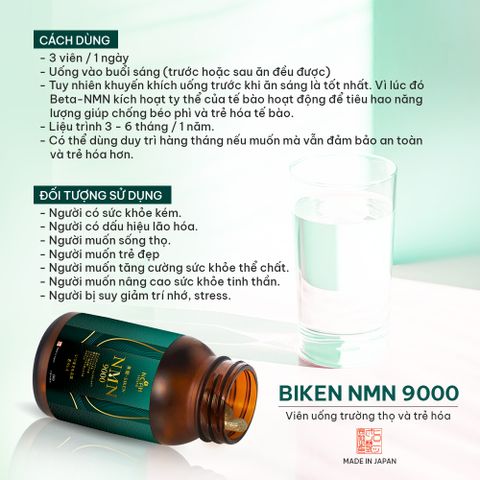 BIKEN NMN 9000 - Viên uống trường thọ và trẻ hóa Nhật Bản