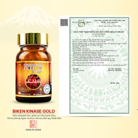 Biken Kinase Gold Hộp - Viên uống bổ não, giảm xơ vữa mạch máu, hỗ trợ phòng ngừa và phục hồi sau đột quỵ