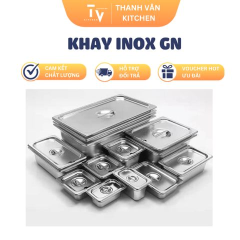 Khay Inox GN 1/3 - 1/4 - 1/6 - 1/9 Dày Đựng Topping, Buffet, Thực Phẩm (TV80-2)