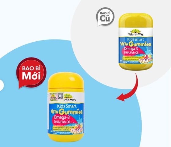Kẹo Dẻo Nature's Way Kids Smart Vita Gummies Omega-3 DHA Fish Oil Hỗ Trợ Sức Khoẻ Não Và Mắt Cho Bé (Hộp 60v)