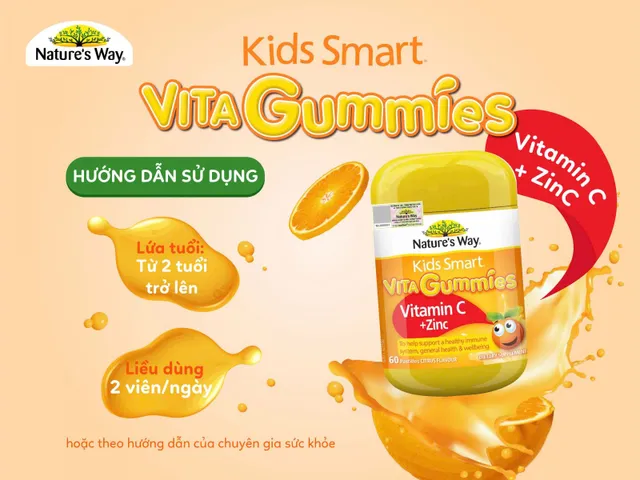 Kẹo Dẻo Nature’s Way Kids Smart Vita Gummies Vitamin C + ZinC – Bổ Sung Kẽm Và Vitamin C Tăng Cường Sức Đề Kháng Cho Trẻ
