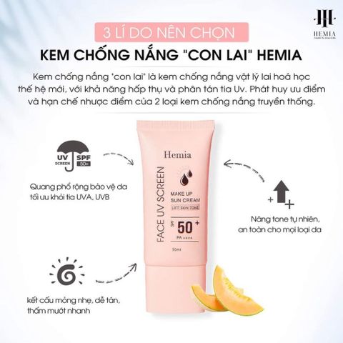 Kem Chống Nắng Hemia SPF50/PA++++ - Dưỡng Da Nâng Tone, Kiềm Dầu, Thấm Nhanh, Ngăn Ngừa Lão Hóa Cho Tất Cả Loại Da