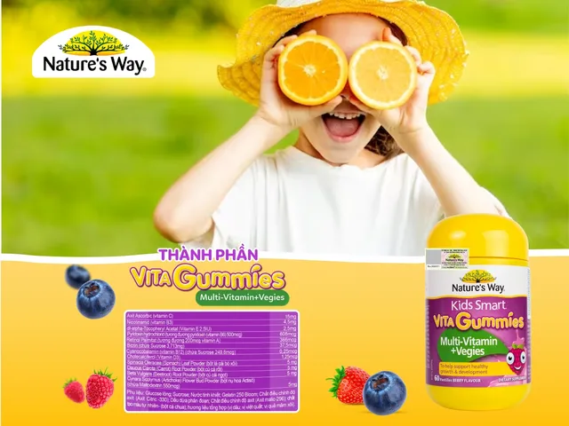 Kẹo dẻo Nature's Way Kids Smart Vita Gummies Multi-vitamin+Vegies - Bổ sung Vitamin, hỗ trợ tăng cường sức khỏe
