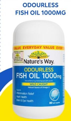 Viên Uống Dầu Cá Nature’s Way Odourless Fish Oil 1000mg Tăng Cường Sức Khoẻ Tự Nhiên Không Mùi 